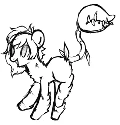 Size: 449x468 | Tagged: safe, artist:axolotlshy, banned from derpibooru, deleted from derpibooru, derpibooru import, oc, unofficial characters only, monster pony, original species, piranha plant pony, plant pony, augmented tail, fangs, fluffy, lineart, monochrome, open mouth, plant, solo, tongue out