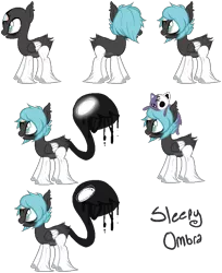 Size: 717x879 | Tagged: safe, artist:axolotlshy, banned from derpibooru, deleted from derpibooru, derpibooru import, oc, oc:sleepy ombra, unofficial characters only, cat, goo, monster pony, original species, piranha plant pony, plant pony, augmented tail, bags under eyes, base used, messy mane, plant, plushie, reference sheet, simple background, smiling, text, transparent background