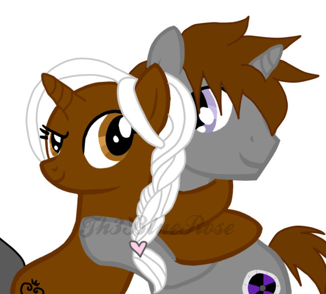 Size: 819x740 | Tagged: safe, artist:northerndawnart, artist:tech-kitten, banned from derpibooru, deleted from derpibooru, derpibooru import, oc, oc:ladyblackfoxx, oc:radio daze, unofficial characters only, pony, unicorn, base used, commission, female, horn, hug, male, mare, oc x oc, shipping, simple background, smiling, smirk, stallion, transparent background, unicorn oc