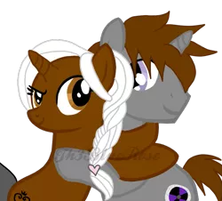 Size: 819x740 | Tagged: safe, artist:northerndawnart, artist:tech-kitten, banned from derpibooru, deleted from derpibooru, derpibooru import, oc, oc:ladyblackfoxx, oc:radio daze, unofficial characters only, pony, unicorn, base used, commission, female, horn, hug, male, mare, oc x oc, shipping, simple background, smiling, smirk, stallion, transparent background, unicorn oc