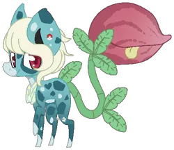Size: 488x421 | Tagged: safe, artist:axolotlshy, banned from derpibooru, deleted from derpibooru, derpibooru import, oc, ponified, unofficial characters only, bulbasaur, monster pony, original species, piranha plant pony, plant pony, pony, augmented tail, base used, colored hooves, plant, pokéball, pokémon, raised hoof, simple background, tongue out, transparent background