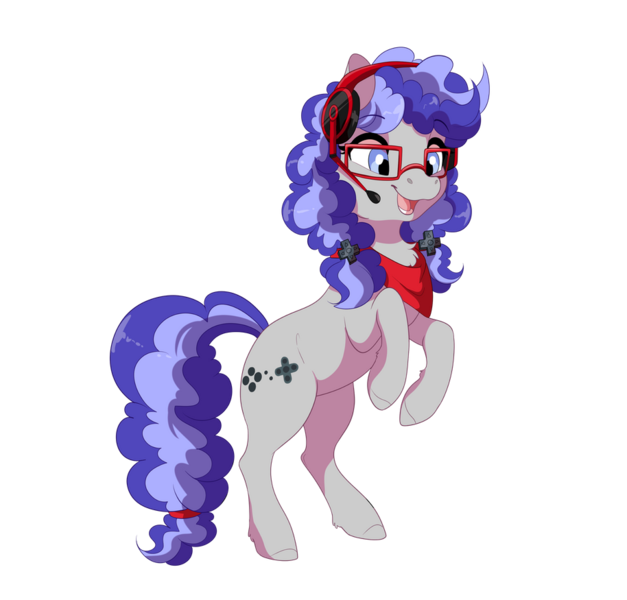 Size: 914x875 | Tagged: safe, alternate version, artist:dvixie, banned from derpibooru, deleted from derpibooru, derpibooru import, oc, oc:cinnabyte, unofficial characters only, earth pony, pony, adorkable, bandana, commission, cute, dork, excited, female, gaming headset, glasses, happy, headset, mare, rearing, simple background, solo, transparent background