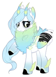 Size: 603x838 | Tagged: safe, artist:axolotlshy, banned from derpibooru, deleted from derpibooru, derpibooru import, oc, unofficial characters only, original species, chest fluff, colored hooves, female, horn, raised hoof, simple background, solo, transparent background, wings