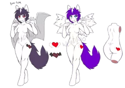 Size: 2916x2056 | Tagged: safe, artist:axolotlshy, banned from derpibooru, deleted from derpibooru, derpibooru import, oc, oc:mandy, unofficial characters only, alicorn, anthro, bat pony, bat pony alicorn, unguligrade anthro, alicorn oc, base used, bat wings, breasts, featureless breasts, heart, horn, nudity, red eyes, reference sheet, simple background, spread wings, transparent background, wings