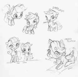 Size: 2369x2332 | Tagged: safe, artist:dilarus, banned from derpibooru, deleted from derpibooru, derpibooru import, fluttershy, rainbow dash, pegasus, pony, beanbrows, dialogue, eyebrows, female, filly, heart, monochrome, simple background, size difference, smoldash, tallershy, traditional art, white background, younger