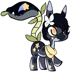 Size: 2339x2374 | Tagged: safe, artist:axolotlshy, banned from derpibooru, deleted from derpibooru, derpibooru import, oc, unofficial characters only, monster pony, original species, piranha plant pony, plant pony, augmented tail, base used, clothes, fangs, flower, flower in hair, plant, raised hoof, scarf, simple background, tongue out, transparent background