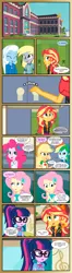 Size: 1919x7285 | Tagged: safe, artist:paulysentry, banned from derpibooru, deleted from derpibooru, derpibooru import, applejack, derpy hooves, fluttershy, pinkie pie, sci-twi, sunset shimmer, trixie, twilight sparkle, comic:the end of past memories, equestria girls, comic, geode of empathy, geode of fauna, geode of sugar bombs, geode of super speed, geode of super strength, geode of telekinesis, magical geodes