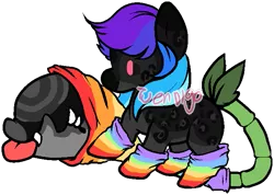 Size: 691x491 | Tagged: safe, artist:axolotlshy, banned from derpibooru, deleted from derpibooru, derpibooru import, oc, unofficial characters only, monster pony, original species, piranha plant pony, plant pony, augmented tail, clothes, fangs, hood, plant, rainbow socks, raised hoof, red eyes, simple background, socks, striped socks, tongue out, transparent background, watermark