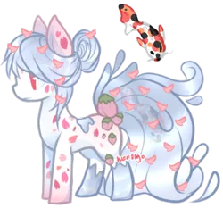 Size: 444x414 | Tagged: safe, artist:axolotlshy, banned from derpibooru, deleted from derpibooru, derpibooru import, oc, unofficial characters only, earth pony, fish, koi, pony, base used, chest fluff, duo, earth pony oc, simple background, transparent background