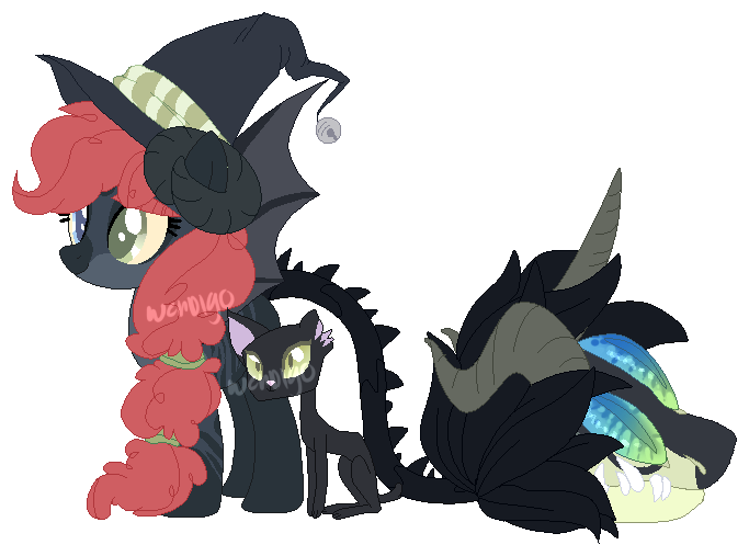 Size: 683x507 | Tagged: safe, artist:axolotlshy, banned from derpibooru, deleted from derpibooru, derpibooru import, oc, unofficial characters only, cat, cow plant pony, monster pony, original species, plant pony, augmented tail, base used, bat wings, eyelashes, fangs, hat, heterochromia, horn, plant, simple background, thorns, torn ear, transparent background, wings, witch hat