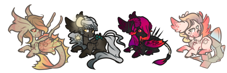 Size: 748x242 | Tagged: safe, artist:ponns, banned from derpibooru, deleted from derpibooru, derpibooru import, oc, unofficial characters only, bat pony, original species, pony, sea pony, augmented tail, bat pony oc, bat wings, colored hooves, ear fluff, leonine tail, simple background, smiling, transparent background, watermark, wings