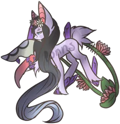 Size: 571x591 | Tagged: safe, artist:ponns, banned from derpibooru, deleted from derpibooru, derpibooru import, oc, unofficial characters only, hybrid, monster pony, original species, piranha plant pony, plant pony, augmented tail, crystal, fangs, floral head wreath, flower, hoof polish, mineralite, open mouth, plant, rose, simple background, solo, tongue out, transparent background, unshorn fetlocks, watermark