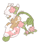 Size: 126x151 | Tagged: safe, artist:ponns, banned from derpibooru, deleted from derpibooru, derpibooru import, oc, oc:bloom, oc:blossom, unofficial characters only, monster pony, original species, piranha plant pony, plant pony, augmented tail, colored hooves, fangs, female, flower, flower in hair, hair over eyes, pixel art, plant, simple background, sitting, tongue out, transparent background