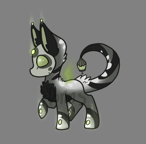 Size: 479x472 | Tagged: safe, artist:ponns, banned from derpibooru, deleted from derpibooru, derpibooru import, oc, unofficial characters only, original species, augmented tail, ear fluff, gray background, lantern, mask, raised hoof, simple background, solo