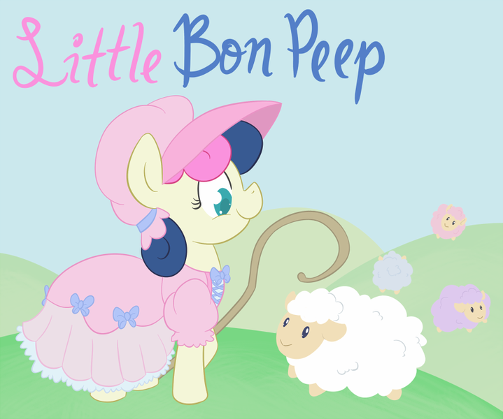 Size: 800x668 | Tagged: safe, artist:atlur, banned from derpibooru, deleted from derpibooru, derpibooru import, bon bon, sweetie drops, sheep, bonafied, bonpun, clothes, dress, little bo peep, pun