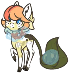 Size: 263x279 | Tagged: safe, artist:ponns, banned from derpibooru, deleted from derpibooru, derpibooru import, oc, unofficial characters only, fish, goldfish, original species, plant pony, augmented tail, colored hooves, ear fluff, freckles, magic, male, plant, raised hoof, simple background, smiling, solo, telekinesis, transparent background