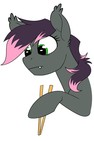 Size: 2400x3593 | Tagged: safe, artist:acesential, banned from derpibooru, deleted from derpibooru, derpibooru import, oc, oc:quill, unofficial characters only, bat pony, pony, bat pony oc, bat wings, chopsticks, fangs, female, mare, simple background, solo, white background, wings