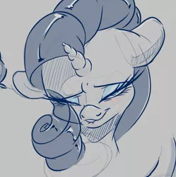 Size: 921x926 | Tagged: safe, artist:dilarus, banned from derpibooru, deleted from derpibooru, derpibooru import, rarity, pony, unicorn, bedroom eyes, blushing, digital art, eyeshadow, faic, female, floppy ears, lip bite, looking at you, makeup, mare, simple background, solo, white background