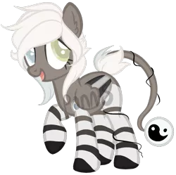 Size: 958x956 | Tagged: safe, artist:ponns, banned from derpibooru, deleted from derpibooru, derpibooru import, oc, oc:eve, pegasus, pony, augmented tail, base used, clothes, eyelashes, female, heterochromia, leonine tail, mare, pegasus oc, raised hoof, smiling, socks, solo, striped socks, wings, yin-yang