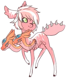 Size: 347x412 | Tagged: safe, artist:ponns, banned from derpibooru, deleted from derpibooru, derpibooru import, oc, unofficial characters only, monster pony, augmented tail, colored hooves, ear fluff, fangs, multiple heads, raised hoof, simple background, solo, transparent background, watermark