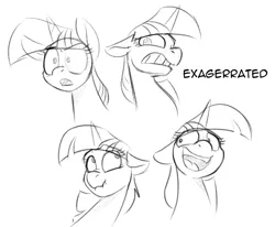 Size: 907x746 | Tagged: safe, artist:acesential, banned from derpibooru, deleted from derpibooru, derpibooru import, twilight sparkle, pony, unicorn, angry, black and white, bust, doodle, expressions, female, grayscale, mare, monochrome, nervous, nervous laugh, simple background, solo, white background