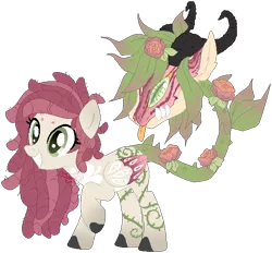 Size: 598x554 | Tagged: safe, artist:axolotlshy, banned from derpibooru, deleted from derpibooru, derpibooru import, oc, unofficial characters only, cow plant pony, monster pony, original species, plant pony, augmented tail, base used, colored hooves, fangs, flower, horn, plant, rose, simple background, smiling, tongue out, transparent background