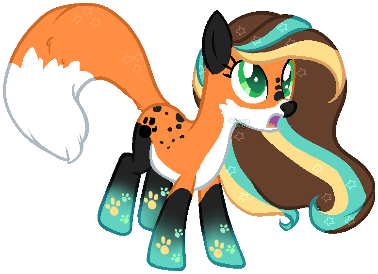 Size: 779x564 | Tagged: safe, artist:axolotlshy, banned from derpibooru, deleted from derpibooru, derpibooru import, oc, oc:fox trot, unofficial characters only, fox, fox pony, hybrid, base used, eyelashes, female, looking up, open mouth, paw prints, rainbow power, simple background, transparent background