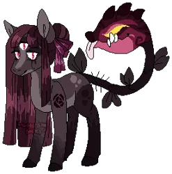 Size: 275x278 | Tagged: safe, artist:axolotlshy, banned from derpibooru, deleted from derpibooru, derpibooru import, oc, unofficial characters only, monster pony, original species, piranha plant pony, plant pony, augmented tail, base used, fangs, plant, simple background, three eyes, tongue out, transparent background