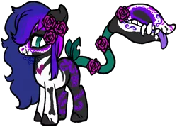 Size: 998x716 | Tagged: safe, artist:axolotlshy, banned from derpibooru, deleted from derpibooru, derpibooru import, oc, unofficial characters only, monster pony, original species, piranha plant pony, plant pony, augmented tail, face paint, fangs, flower, flower in hair, plant, rose, simple background, tongue out, transparent background