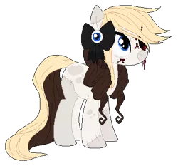 Size: 434x405 | Tagged: safe, artist:axolotlshy, banned from derpibooru, deleted from derpibooru, derpibooru import, oc, unofficial characters only, earth pony, pony, base used, blood, bow, earth pony oc, hair bow, missing eye, simple background, smiling, solo, transparent background