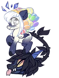 Size: 1300x1707 | Tagged: safe, artist:axolotlshy, banned from derpibooru, deleted from derpibooru, derpibooru import, oc, unofficial characters only, cow plant pony, monster pony, original species, plant pony, augmented tail, fangs, forked tongue, multicolored hair, plant, rainbow hair, simple background, smiling, thorns, transparent background