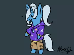 Size: 2859x2115 | Tagged: safe, artist:aliceg, banned from derpibooru, deleted from derpibooru, derpibooru import, trixie, pony, unicorn, alternate hairstyle, babysitter trixie, bipedal, clothes, gameloft, gameloft interpretation, hoodie, solo