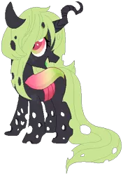 Size: 332x472 | Tagged: safe, artist:axolotlshy, banned from derpibooru, deleted from derpibooru, derpibooru import, changeling queen oc, oc, unofficial characters only, changeling, changeling queen, base used, double colored changeling, female, green changeling, open mouth, simple background, smiling, transparent background