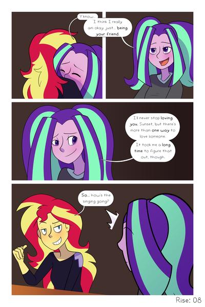 Size: 1000x1500 | Tagged: safe, artist:little-tweenframes, banned from derpibooru, deleted from derpibooru, derpibooru import, aria blaze, sunset shimmer, comic:aria's archives, comic:rise, series:sciset diary, equestria girls, comic