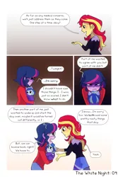 Size: 1000x1500 | Tagged: safe, artist:little-tweenframes, banned from derpibooru, deleted from derpibooru, derpibooru import, sci-twi, sunset shimmer, twilight sparkle, oc, oc:sparkling sapphire, comic:the white night, series:sciset diary, equestria girls, baby, comic, family, female, lesbian, magical lesbian spawn, offspring, parent:sci-twi, parent:sunset shimmer, parents:scitwishimmer, scitwishimmer, shipping, sunsetsparkle
