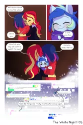 Size: 1000x1500 | Tagged: safe, artist:little-tweenframes, banned from derpibooru, deleted from derpibooru, derpibooru import, sci-twi, sunset shimmer, twilight sparkle, oc, oc:sparkling sapphire, comic:the white night, series:sciset diary, equestria girls, baby, comic, family, female, lesbian, magical lesbian spawn, offspring, parent:sci-twi, parent:sunset shimmer, parents:scitwishimmer, scitwishimmer, shipping, sunsetsparkle