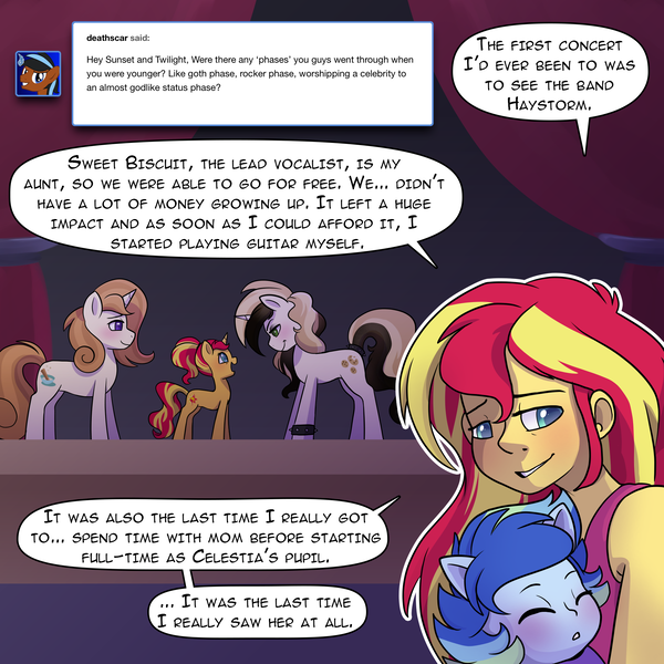 Size: 2000x2000 | Tagged: safe, artist:little-tweenframes, banned from derpibooru, deleted from derpibooru, derpibooru import, cinnamon chai, sunset shimmer, sweet biscuit, oc, oc:sparkling sapphire, series:sciset diary, equestria girls, magical lesbian spawn, offspring, parent:sci-twi, parent:sunset shimmer, parents:scitwishimmer