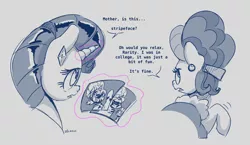 Size: 3804x2201 | Tagged: safe, artist:dilarus, banned from derpibooru, deleted from derpibooru, derpibooru import, cookie crumbles, rarity, pony, unicorn, zebra, ..., black lives matter, clothes, dialogue, digital art, duo, ear piercing, earring, female, jewelry, magic, mare, monochrome, open mouth, photo, piercing, politics, racism, raised hoof, signature, simple background, smiling, stripeface, telekinesis, white background