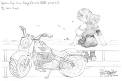 Size: 1800x1200 | Tagged: safe, artist:meto30, banned from derpibooru, deleted from derpibooru, derpibooru import, sunset shimmer, human, atg 2020, humanized, monochrome, motorcycle, newbie artist training grounds, solo, traditional art