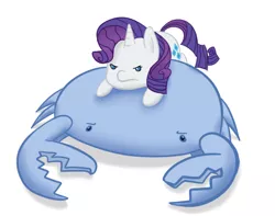 Size: 570x450 | Tagged: safe, artist:input-command, banned from derpibooru, deleted from derpibooru, derpibooru import, rarity, crab, giant crab, cuddling, cute, macro, meme, rarity fighting a giant crab