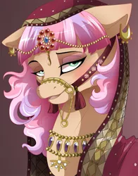 Size: 785x1000 | Tagged: safe, artist:dvixie, banned from derpibooru, deleted from derpibooru, derpibooru import, oc, oc:shimmer palette, unofficial characters only, bedroom eyes, close-up, jewelry, solo