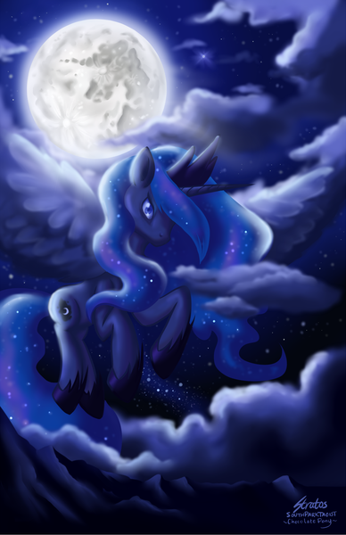 Size: 962x1487 | Tagged: safe, artist:southparktaoist, banned from derpibooru, deleted from derpibooru, derpibooru import, princess luna, moon, moonlight, night, sky, solo