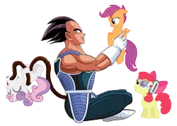 Size: 11000x7879 | Tagged: safe, artist:vito, banned from derpibooru, deleted from derpibooru, derpibooru import, apple bloom, scootaloo, sweetie belle, absurd resolution, crossover, cutie mark crusaders, dragon ball, dragon ball z, vegeta