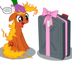 Size: 5000x4240 | Tagged: safe, artist:vito, banned from derpibooru, deleted from derpibooru, derpibooru import, oc, oc:anon, oc:firefox, ponified, human, pony, absurd resolution, birthday, browser ponies, firefox, floppy ears, gas, gasoline, hand, happy, open mouth, petting, present, sitting, smiling, sparkles, this will end in tears
