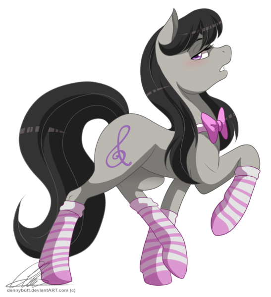 Size: 1075x1180 | Tagged: safe, artist:dvixie, banned from derpibooru, deleted from derpibooru, derpibooru import, octavia melody, earth pony, pony, bedroom eyes, blushing, bow, bowtie, clothes, female, gritted teeth, looking at you, mare, misleading thumbnail, pose, raised hoof, raised leg, simple background, socks, socktavia, solo, striped socks, transparent background