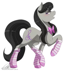 Size: 1075x1180 | Tagged: safe, artist:dvixie, banned from derpibooru, deleted from derpibooru, derpibooru import, octavia melody, earth pony, pony, bedroom eyes, blushing, bow, bowtie, clothes, female, gritted teeth, looking at you, mare, misleading thumbnail, pose, raised hoof, raised leg, simple background, socks, socktavia, solo, striped socks, transparent background