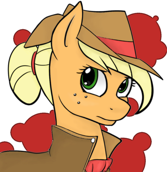 Size: 768x793 | Tagged: safe, artist:acesential, artist:moonlight-ki, banned from derpibooru, deleted from derpibooru, derpibooru import, applejack, alternate hairstyle, bust, hat, portrait, solo
