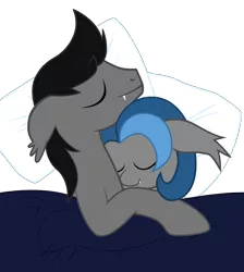 Size: 4099x4575 | Tagged: safe, artist:vito, banned from derpibooru, deleted from derpibooru, derpibooru import, oc, oc:aux, oc:moonshine, unofficial characters only, bat pony, pony, /mlp/, 4chan, absurd resolution, bed, cuddling, happy, pillow, simple background, snuggling, transparent background, vector