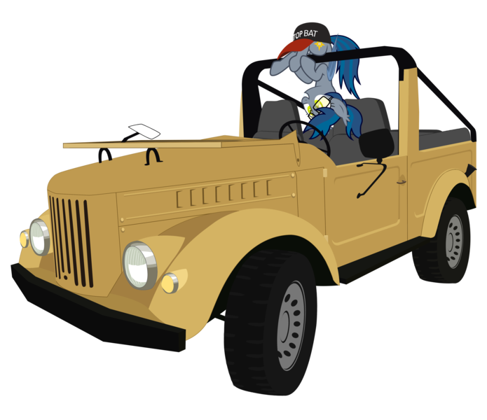 Size: 3862x3333 | Tagged: safe, artist:vito, banned from derpibooru, deleted from derpibooru, derpibooru import, oc, oc:mosina, unofficial characters only, bat pony, pony, /mlp/, 4chan, baseball cap, cap, car, female, gaz 69, gaz membrane, glasses, hat, high res, mare, simple background, solo, soviet, top bat, top gun, transparent background, upside down, vector, vehicle