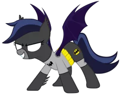 Size: 5000x3938 | Tagged: safe, artist:vito, banned from derpibooru, deleted from derpibooru, derpibooru import, oc, oc:echo, unofficial characters only, bat pony, pony, /mlp/, 4chan, absurd resolution, batman, batmare, clothes, cosplay, costume, female, mare, png, pun, simple background, solo, superhero, transparent background, vector, visual pun